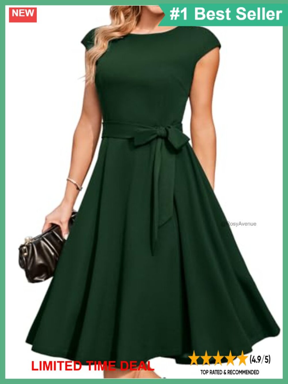 Women's A-Line Midi Cocktail Dress Cap Sleeve Formal Wedding Guest